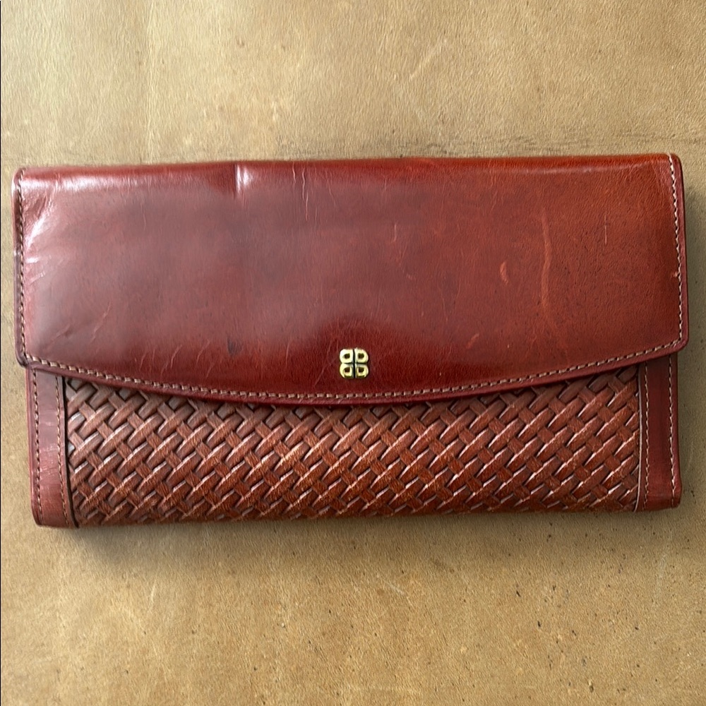 Bosca Brown Leather Wallet with Woven Detail